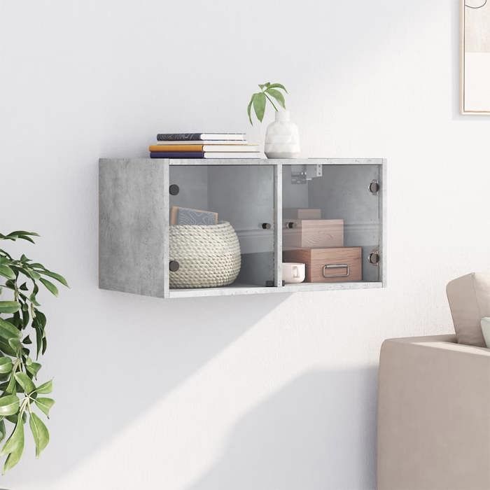 VidaXL Armoire murale avec portes en verre gris béton 68,5x37x35 cm 836503