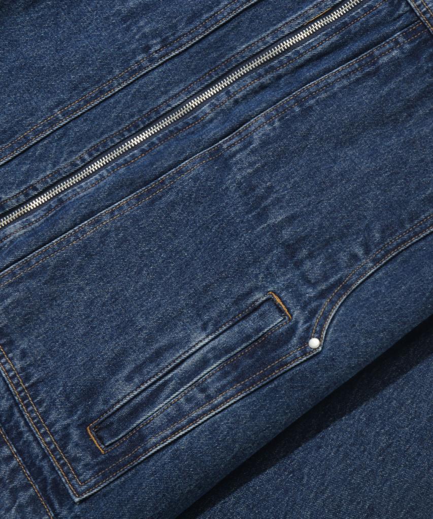 Trillion Corduroy Collar Denim Zip-Up Work Jacket (Middle Blue)