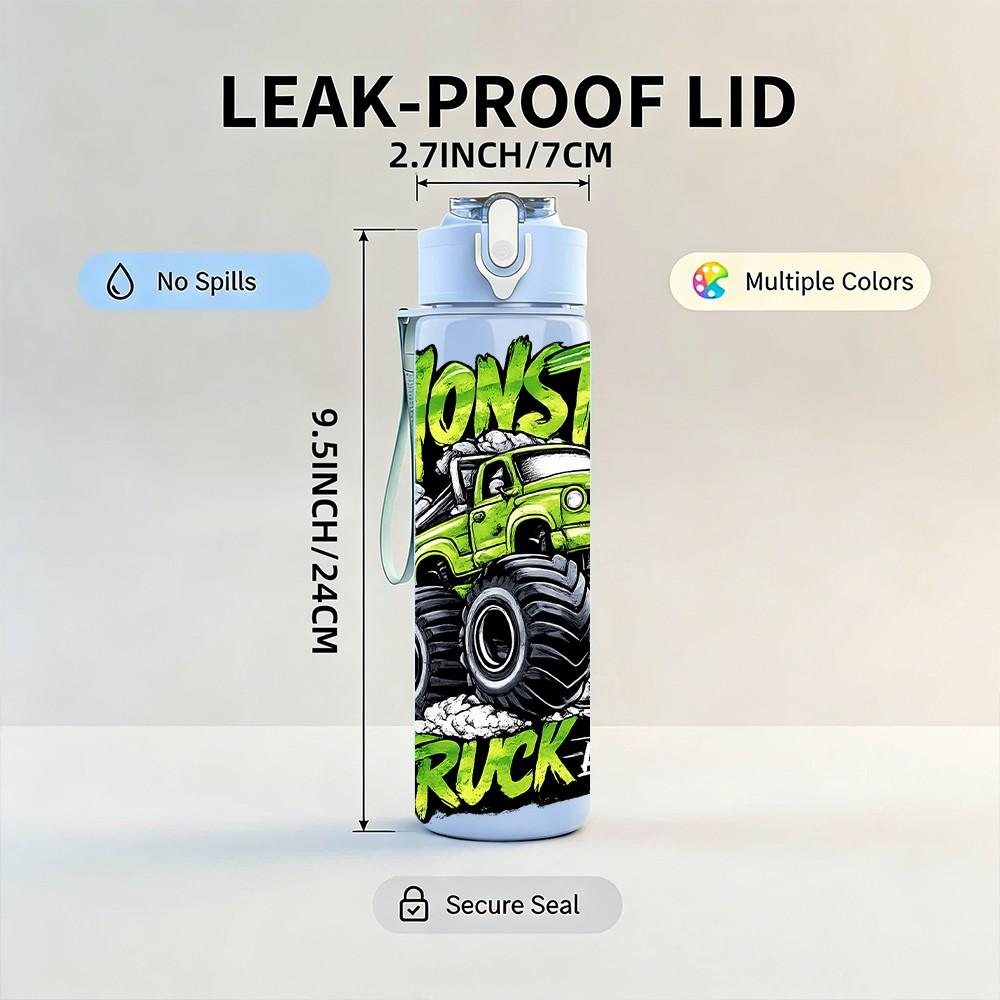 1 ks Monster Truck Terénní vozidlo Umění 750 ml Barevná plastová sportovní láhev na vodu Neprosakující víčko s flip-top brčkem Vhodné pro sport, kancelář, domácí použití