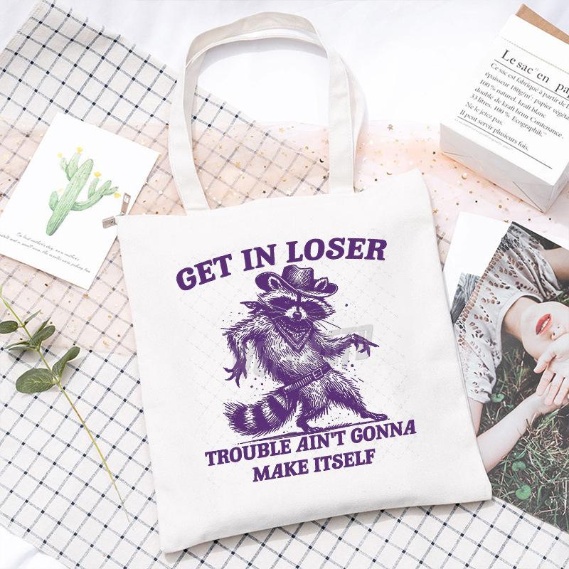 Canvas Bag Niche Cartoon Raccoon Tote Bag Commuter Portable Student Women'S Fashion Shoulder Bag