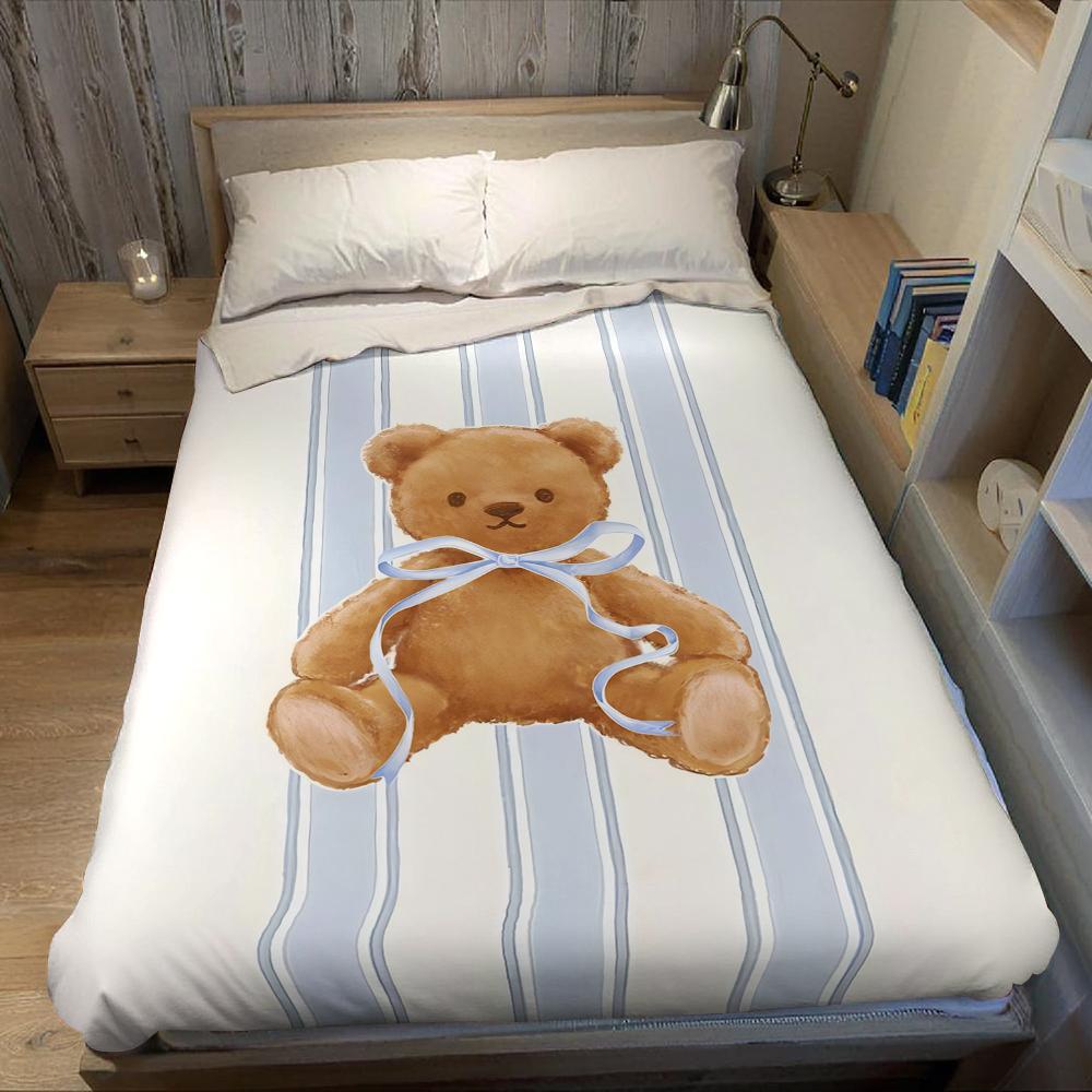 Blue Stripe Teddy Flannel Blanket Warm Soft Halloween Christmas Couch Warm Cozy Decorative Decor Gift for All Season