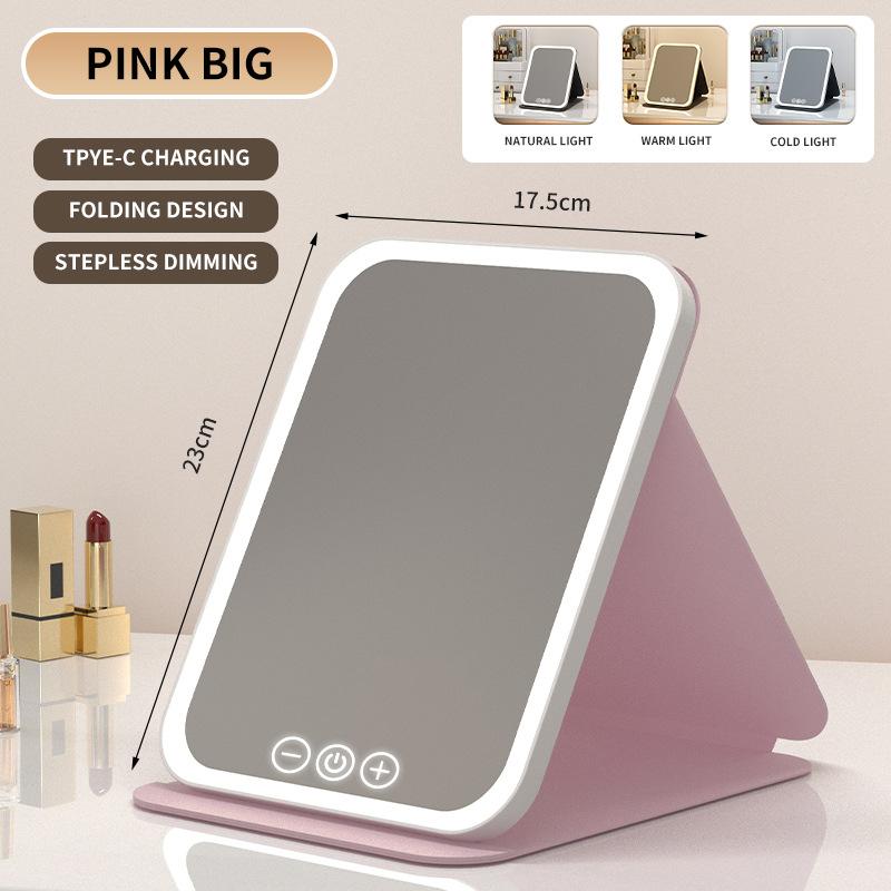 LED Makeup Mirror Portable Foldable with Light Rechargeable Makeup Mirror Desktop Fill Light Leather Shell Mirror
