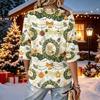 Women's Casual V-Neck Top with Christmas Print and Three-Quarter Sleeves