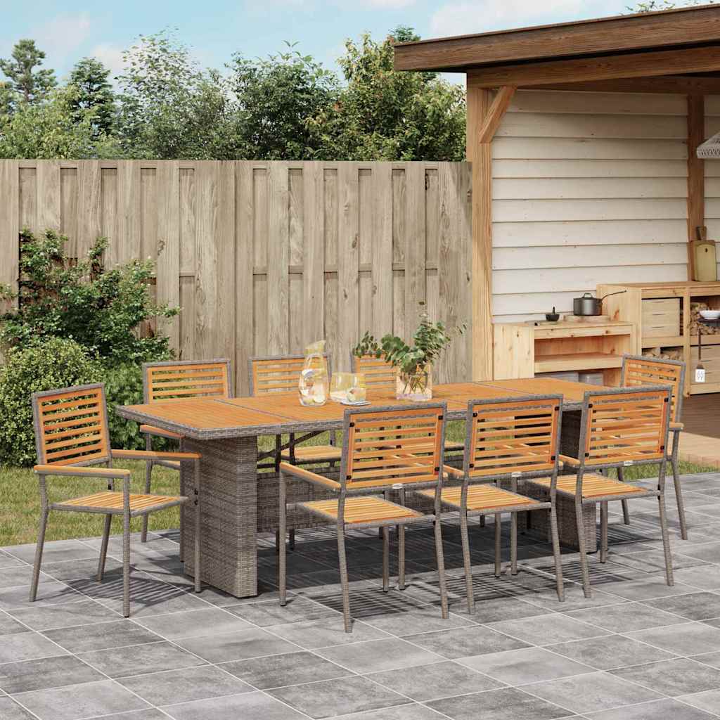 Garden Dining Set 9 pcs Grey and Brown Poly Rattan