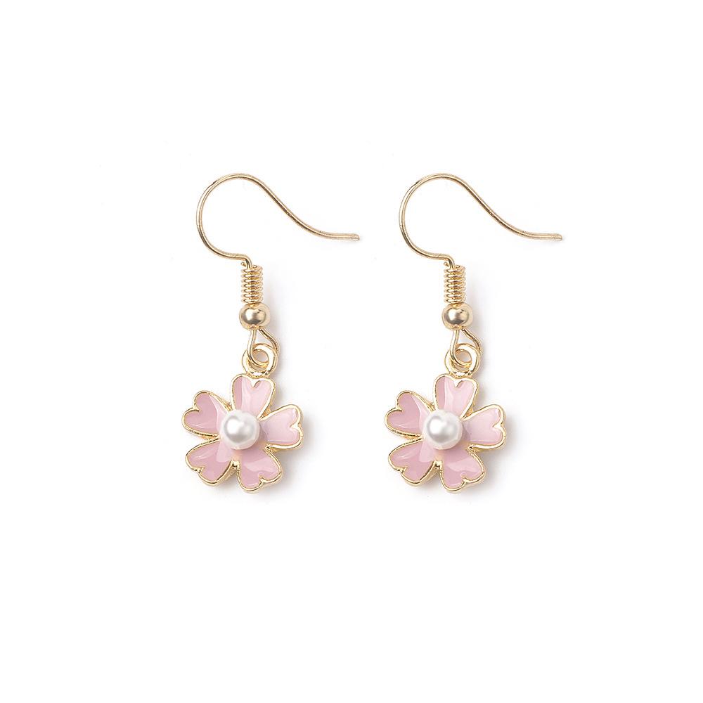 Summer Floral Pink Pearl Earrings - Five-Petal Flower Studs & Clips