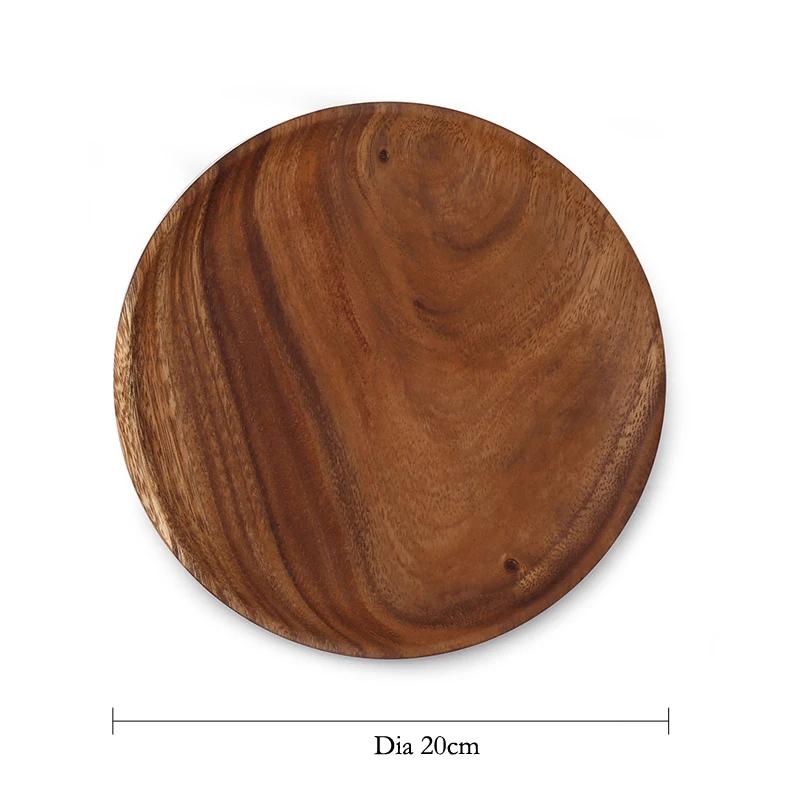 4 Stück Runde Holzplatte Serviertablett Vorspeise Dessert Snackschalen Speiseteller Obst Speisetablett Akazienholzplatte Geschirr