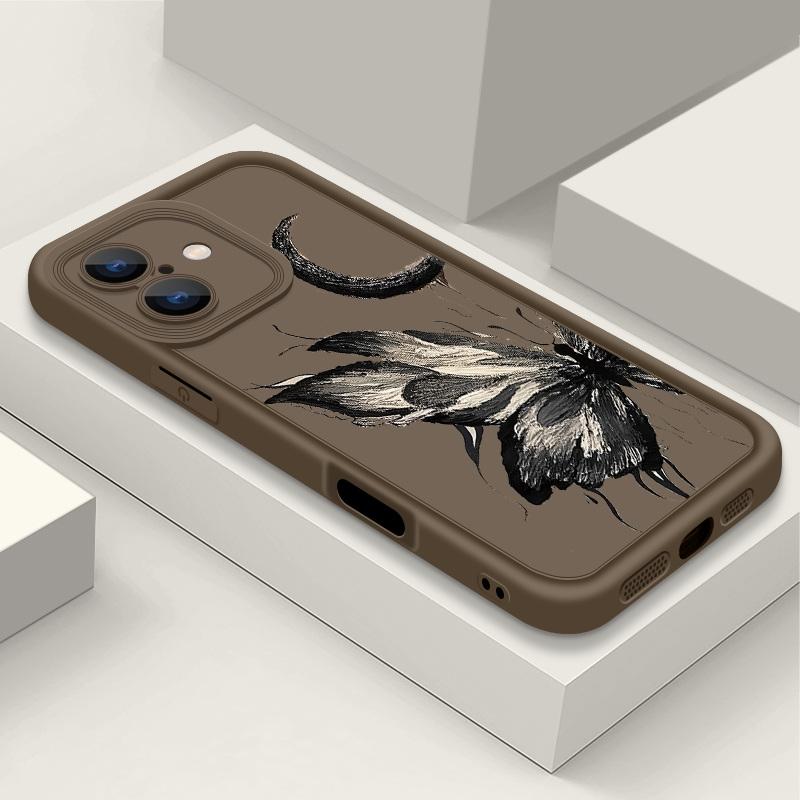 Fashion Moon Butterfly Pattern Case For iPhone 16 Pro Max 15 Plus 14 13 12 Pro 11 TPU Soft Matte Silicone Shockproof Lens Protection Phone Cover