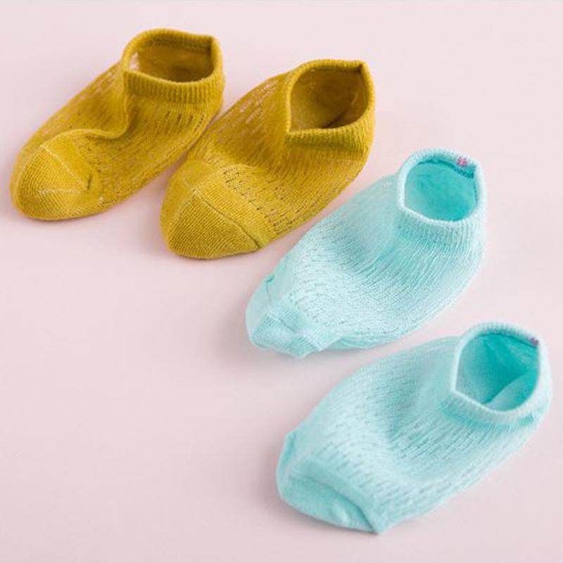 1Pair Summer Baby Short Ankle Socks Mesh Thin Cotton Unisex Solid Color Hollow Toddler Random Color