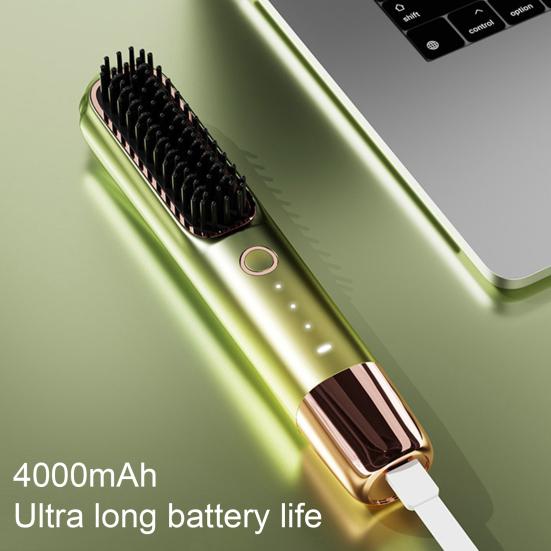 Wireless Straight Hair Comb Anti-Scalding Design 3-Speed Temperature LED Display USB Charging Hair Straightener