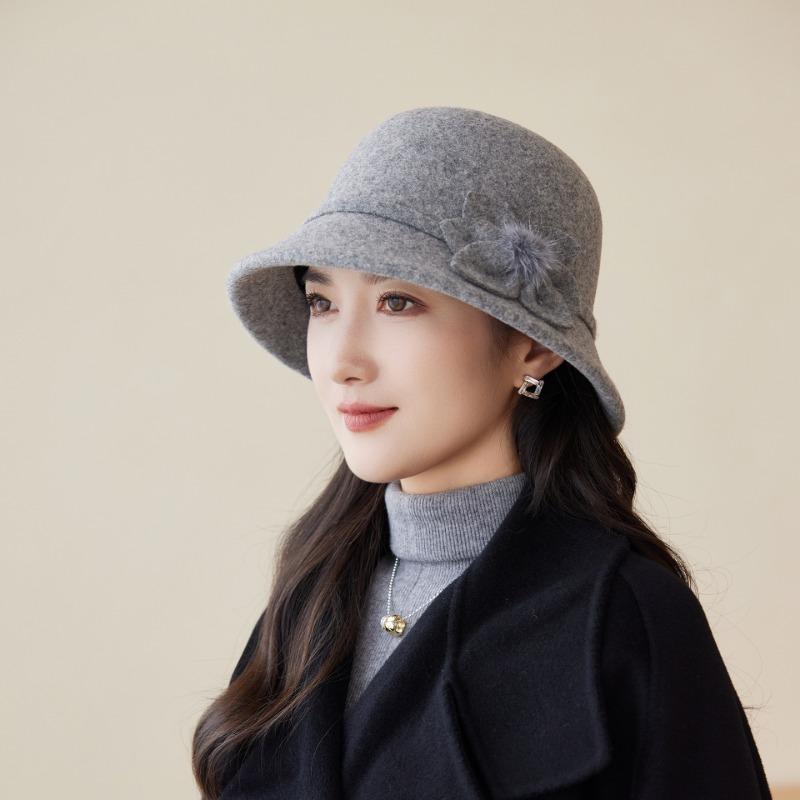 

Hat women autumn and winter woolen top hat warm bucket hat M（56-58cm）