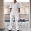 2026 Men's Casual Button-Down Shirt & Long Pants Set - Short Sleeve, Ideal for Commute & Daily Outings
