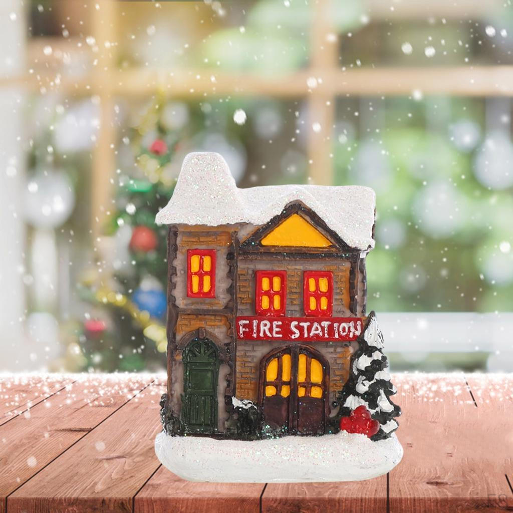 House Decoration LED Lights Christmas Town Scene Desktop Ornaments Figurines Buildings Battery