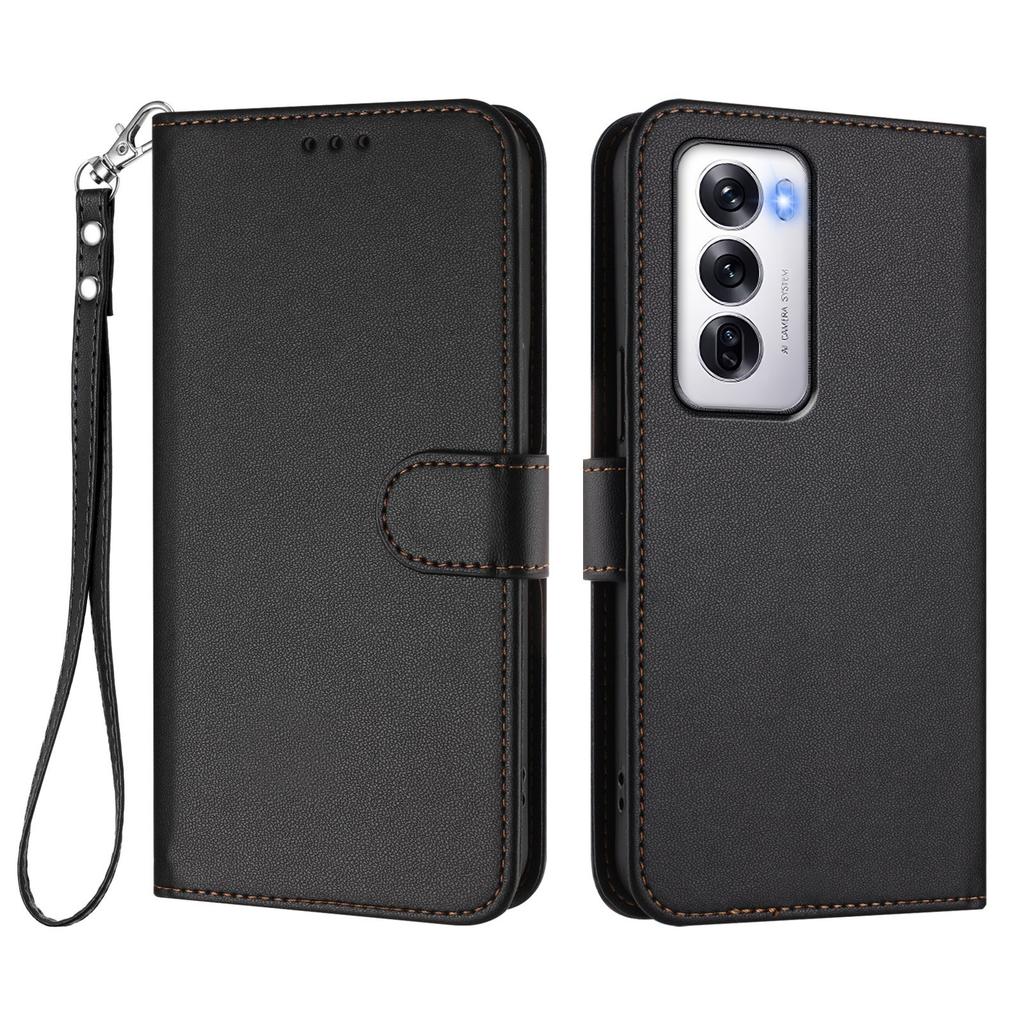 Für Oppo Reno12 5G (Global) Lederhülle Brieftasche Ständer Handyhülle mit Handschlaufe