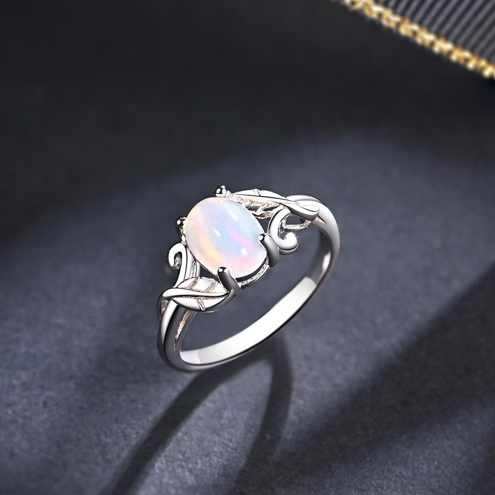 Inel din argint sterling 925 cu design de frunze de copac, opal etiopian natural oval 6*8mm, bijuterie fină cu piatră prețioasă reală pentru femei, cadouri pentru propunere