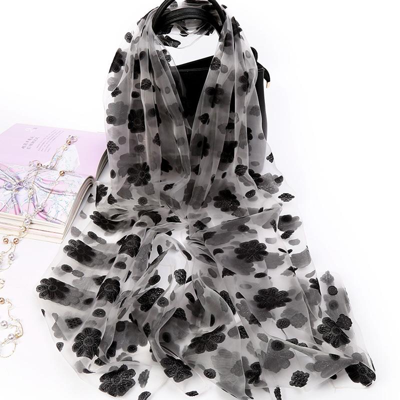 

Шарф, женский из органзы, шелковый шарф, вышитая шаль, защита от солнца, весенний и летний пляжный шарф, длинный и универсальный большой шарф, осень