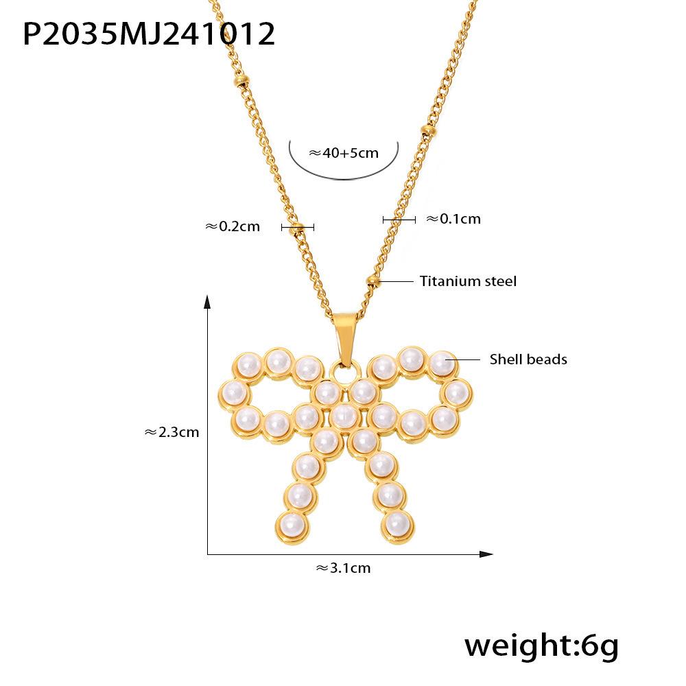 Qiong Yao Pearl Zirconia Bow Tie Necklace: Gold-Plated, Fade-Resistant Titanium Steel Sweet Jewelry