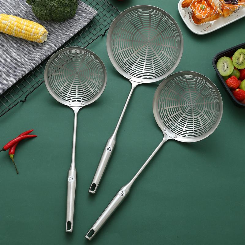 Stainless Steel Ladle with Rosewood Handle - Large Draining Sieve for Hot Pot & Frying