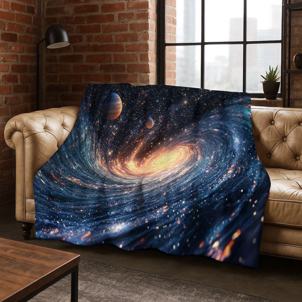 Dreamy Galaxy Universe Space Stars Black Hole Earth Flannel Blanket,Cozy Soft Throw Blanket for Home Bedroom Bed Sofa Cover Gift