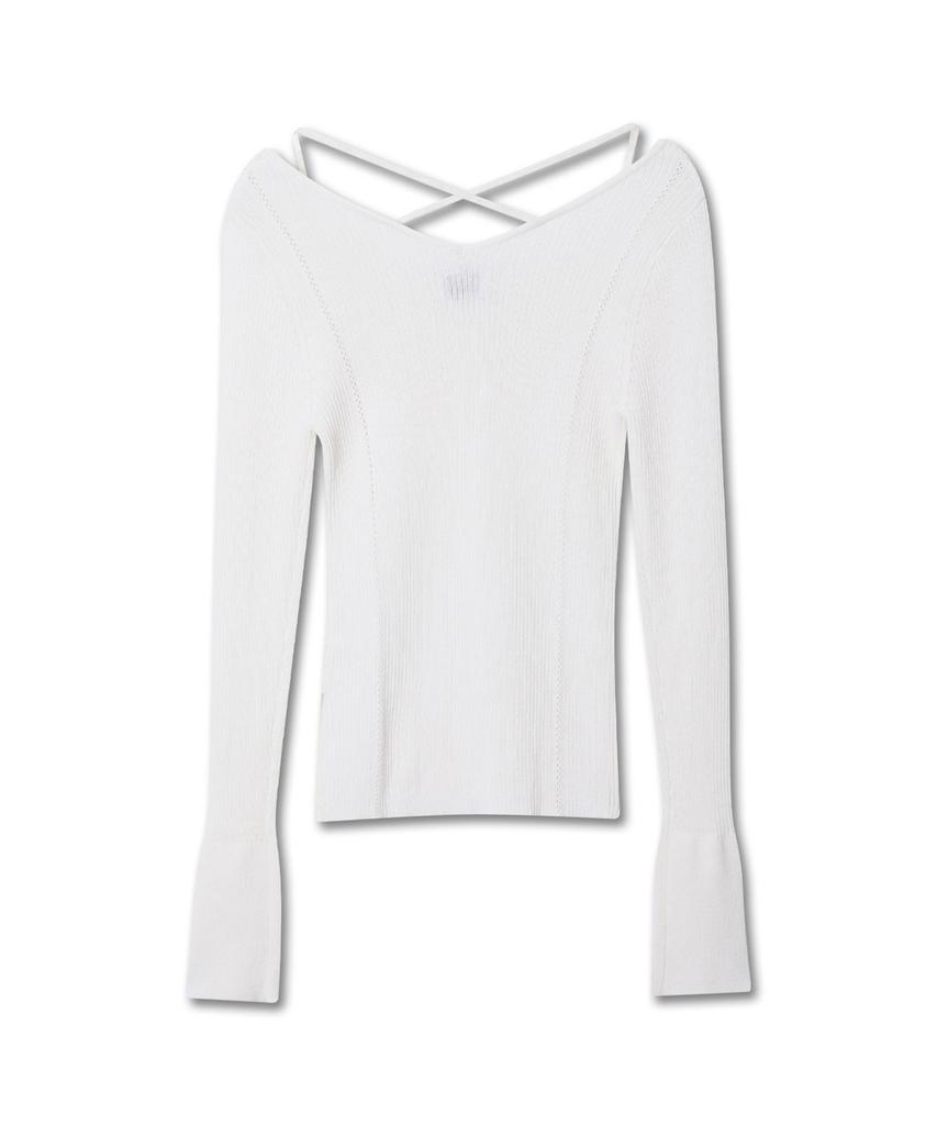 Michikoleondeonkosino X Strap Ribbed Knit Top Ivory