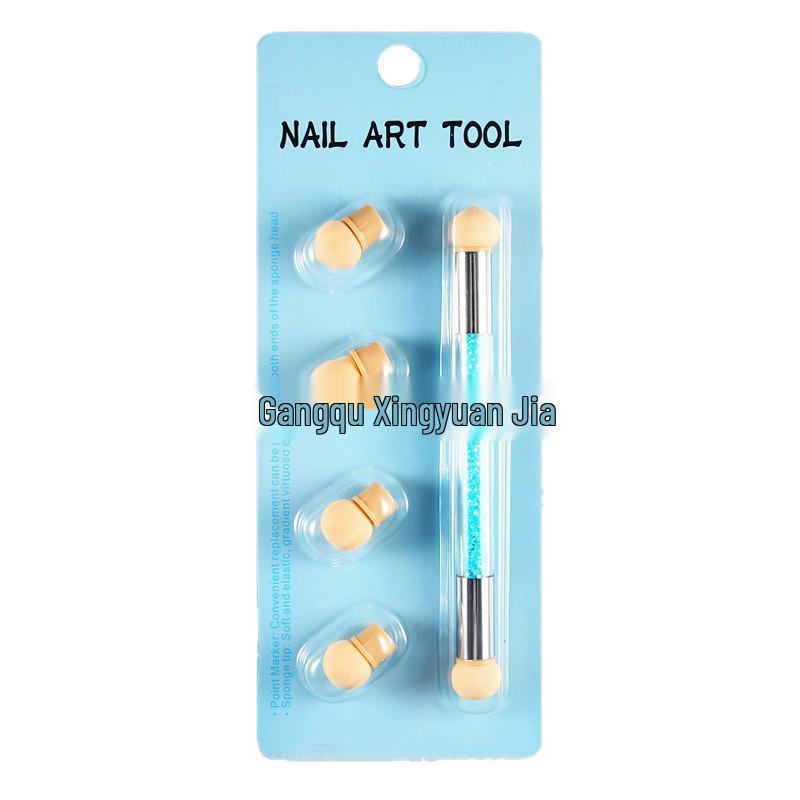 Sponge Nail Art Pen: Double-Ended Crystal Dotting & Blending Tool with 4 Heads
