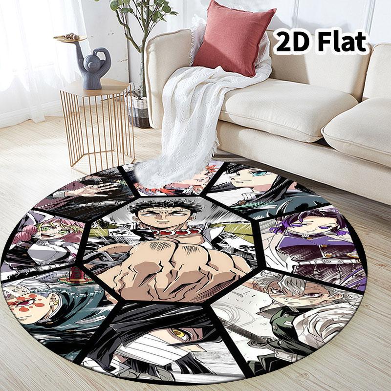 Demon Slayer Kimetsu No Yaiba Round Area Rug Carpet Rug For Living Room Bedroom Sofa Playroom Decor Nonslip Floor Mat