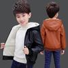 6 9 10 11 12 Years Children Boys Girl Hooded Fur Zipper Biker Artificial Leather Jacket Winter Warm Fleece Coat Children Teenager Outerwear