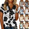 Modna i casualowa damska letnia bluzka z dekoltem V, patchworkowa, z krótkim rękawem i kwiatowym wzorem