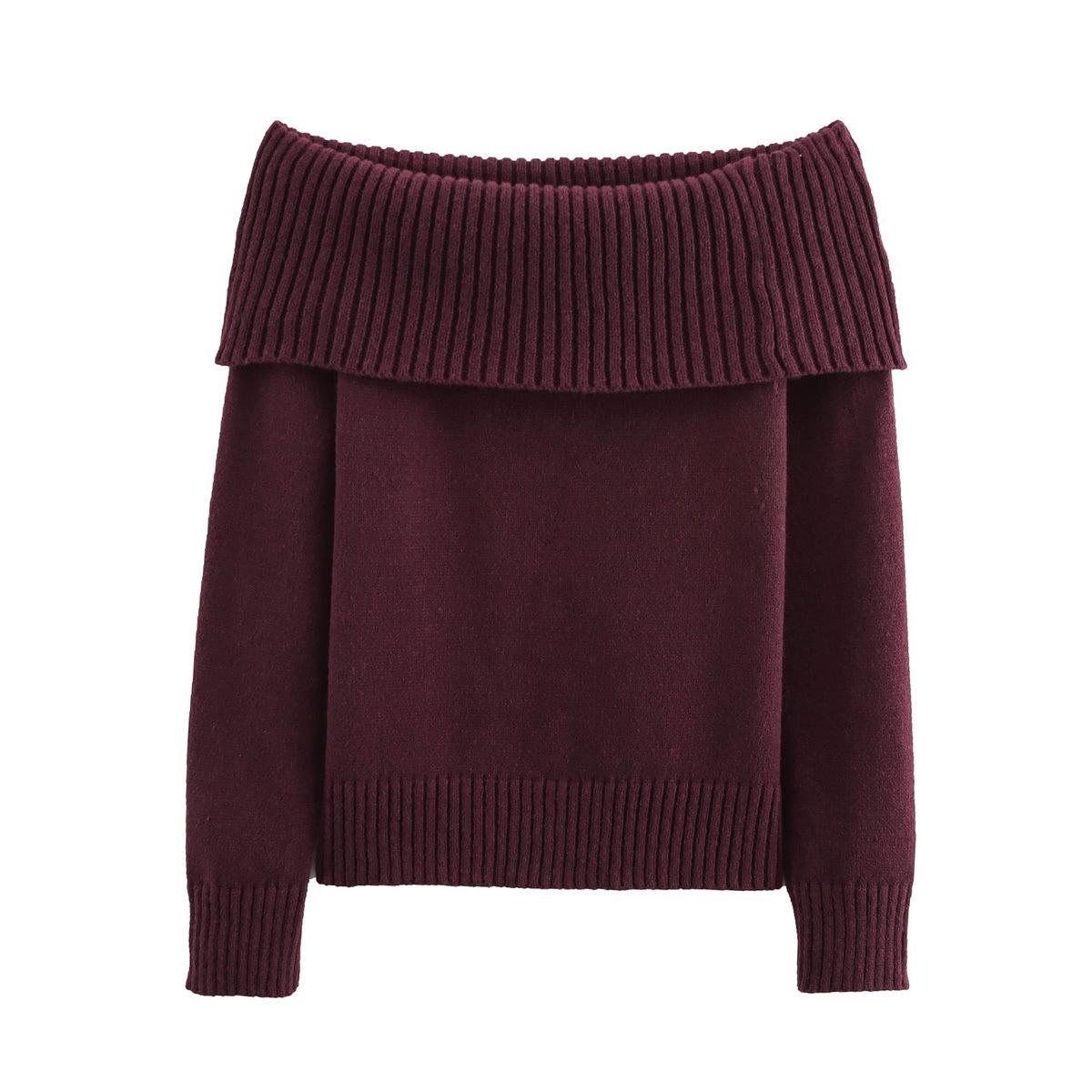 

2025 Early Spring European & American Women s Off-Shoulder Long Sleeve Sweater Medium бордовий