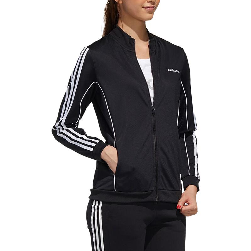 adidas Neo Retro Sports Stand Collar Striped Sleeve Design Zip Jacket Women Jacket Black GP5805