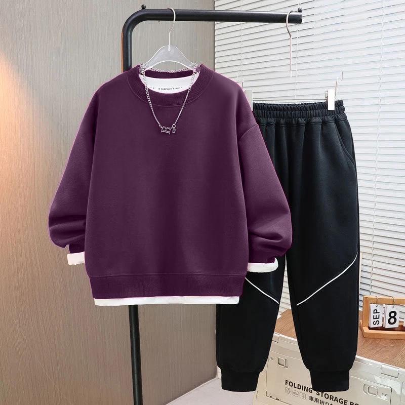 Boys' Autumn 2025 Basketball Sweatshirt Set - Two-Piece Casual Sportswear for Kids