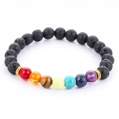 Bracelet - 7 Chakra - Lava Stone - 8mm Beads - Length 19cm - Adjustable