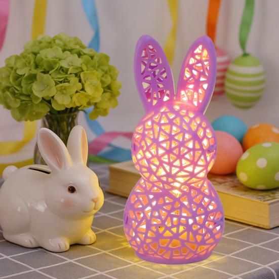 3D Printed Rabbit Lamp Hollow Bunny Night Light for Kid's Room Bedroom Nursery Easter Party Table Decoration