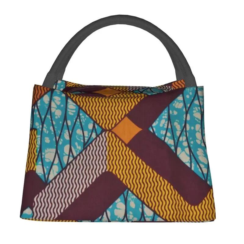 African Kente Cloth Design Lunch Boxes for Traditional Africa Ethnic Pattern Cooler Thermal Food Insulated Lunch Bag Container