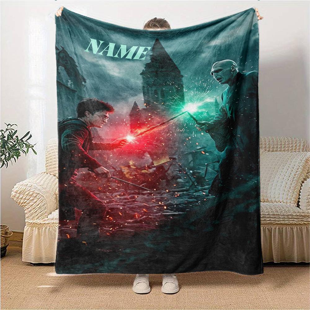 Custom Name Hogwarts Crest blanket for Couch & Bed, Plush Cozy Fuzzy Blanket Super Soft & Warm Blankets for Fall and Winter. 090893