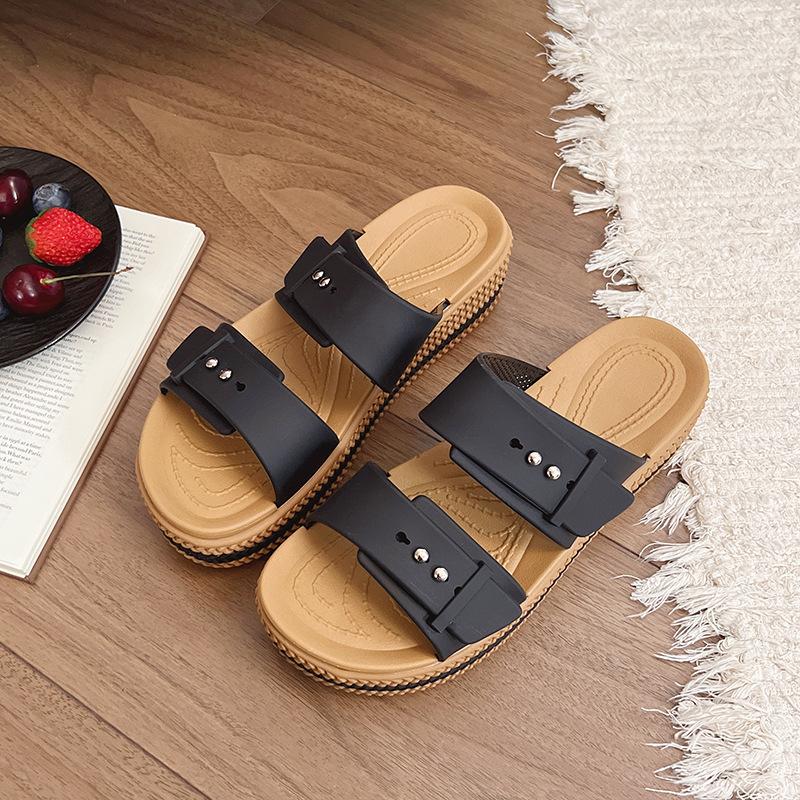 

Fashion Women s Slippers Fashion Wedge Platform Sandals New One-word Slippers Beach Shoes Summer Open Toe Casual Slippers Women s Slides 36 чёрный