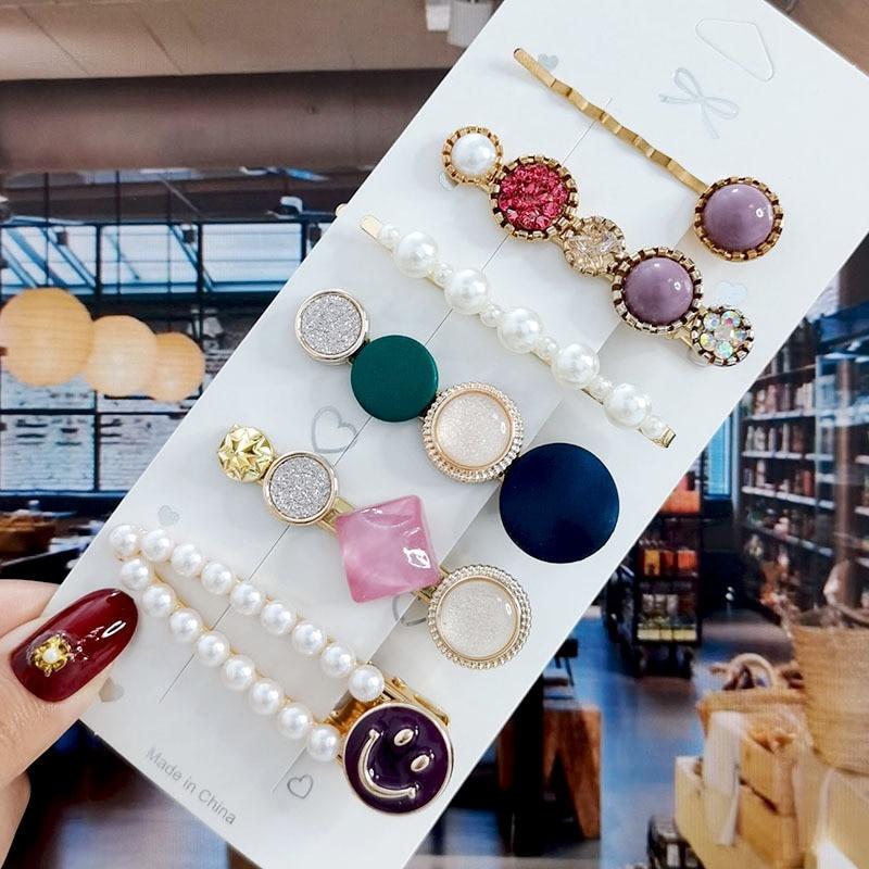 

8 шт./компл., набор акриловых заколок для волос с жемчугом и кристаллами для женщин, заколки с геометрическим рисунком в стиле ретро, ​​аксессуары для волос для девочек, модные украшения