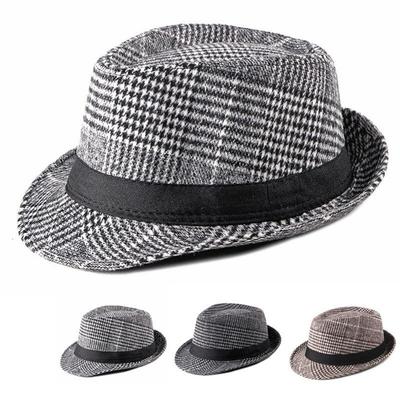 Sombrero Fedora de Lana a Cuadros para Mujer, Tendencia Diaria de Moda