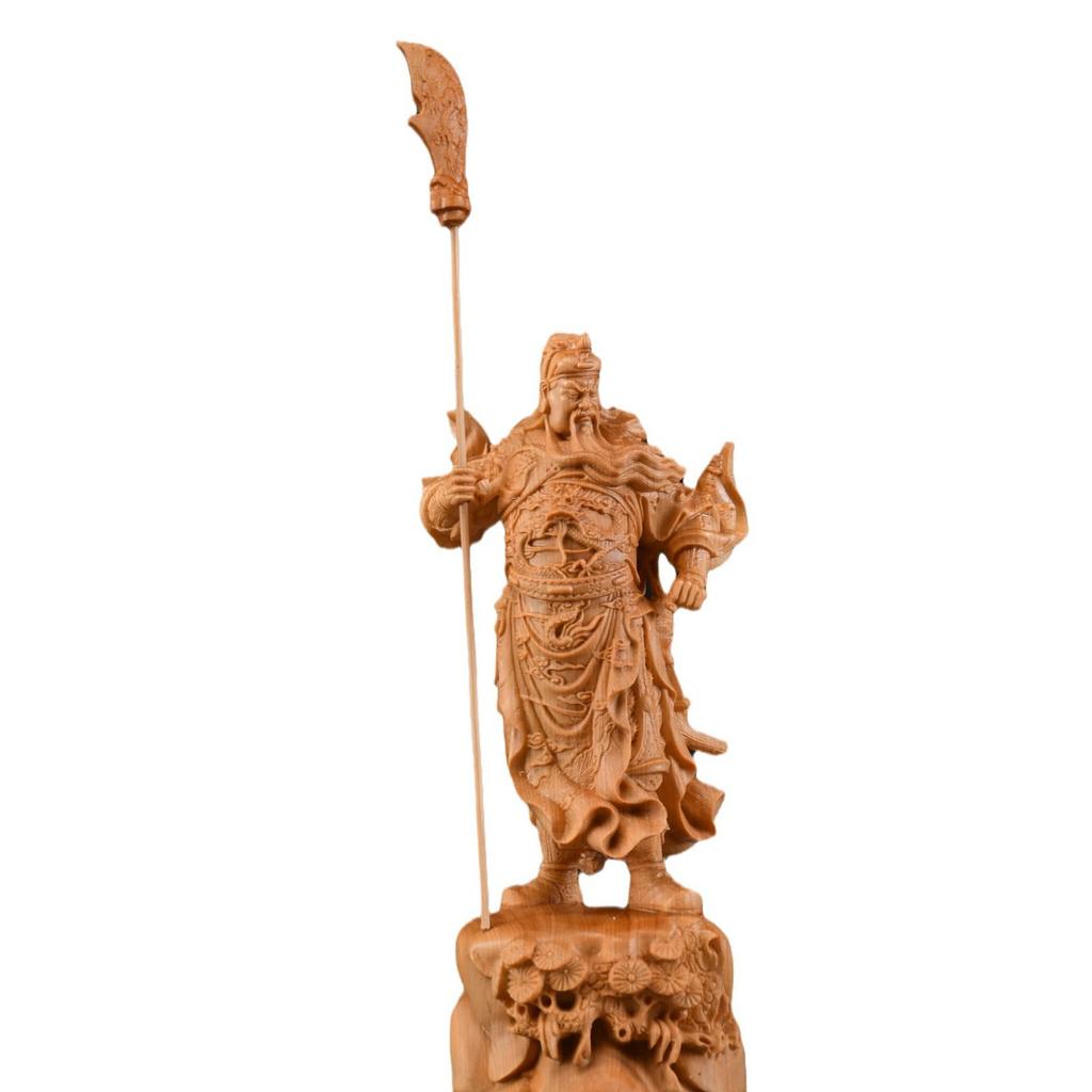 Taihang Cliff Cypress Wood Guan Yu Martial God of Wealth Carving: Solid Wood Desktop Ornament