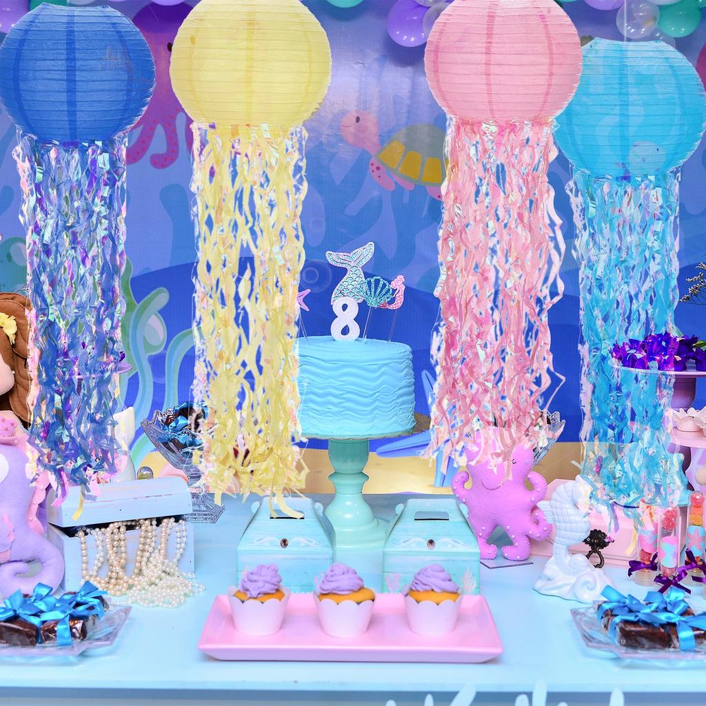 6pcs Jellyfish Paper Lanterns Hanging Colorful Lanterns Decorations for Ocean Under the Sea Theme Birthday Party
