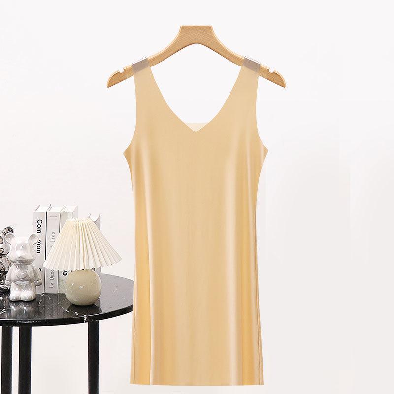 Suer ice silk seamless vest skirt women's medium and long ultra-thin large size fat  loose suspender nightdress bottomed lining skirt