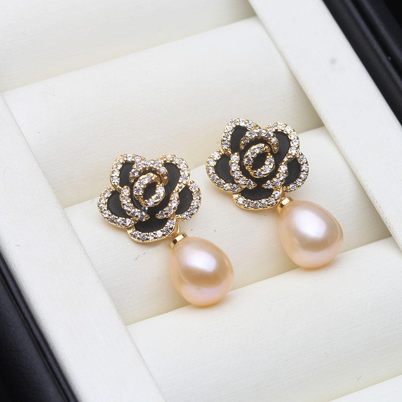 Wedding Freshwater Pearl Drop Earrings Women,Luxury 925 Silver Natural Pearl Earrings Wife Girls Birthday Gift White Black