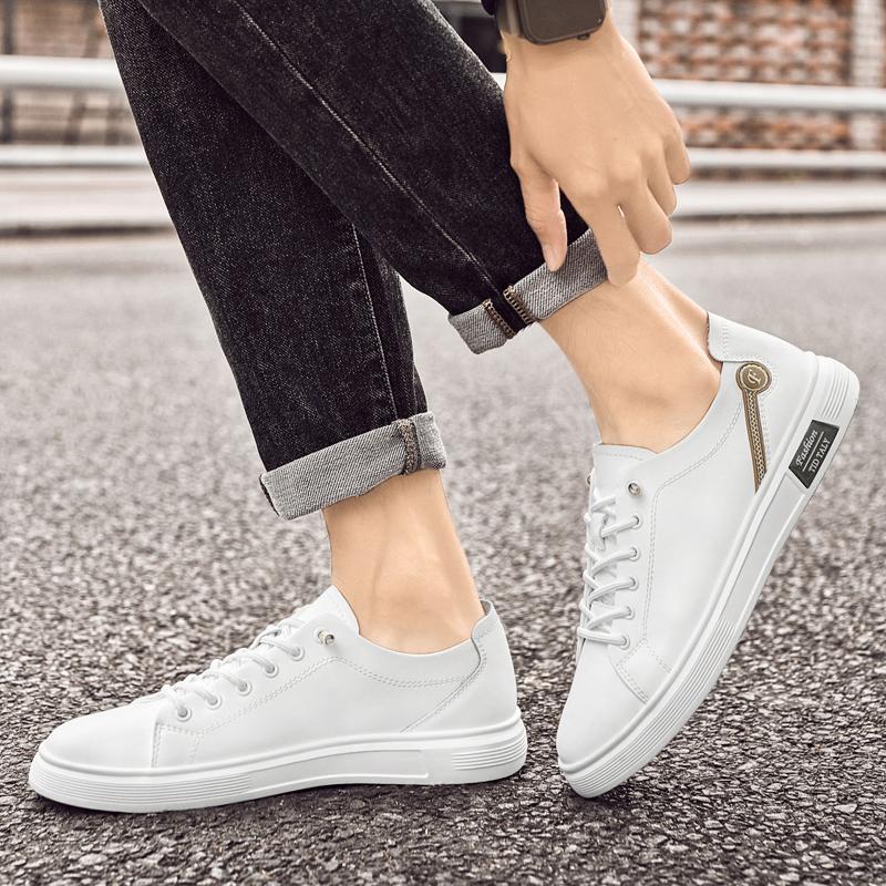 Fashion New Men Casual Walking Footwear Outdoor Mens Non-Slip Sneakers Genuine Leather Men Skate Shoes Stylish Male Comfortable Flats