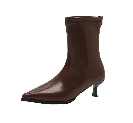 Large Size Women's Boots Korean Style Pointed Toe Fashion Boots Autumn Winter New Arrival Mid Heel Zipper Back Pull Short Tube