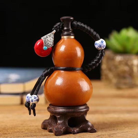 Mini Natural Gourd Water Bottle with Braided Rope Charm Leakproof Portable Gourd Drinking Bottle Vintage Gourd Hanging Decoration Ornament