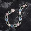 Stylish Colorful Square Rock Sugar Chain 10Mm Full Of Sparkling Zircon Pearl Bracelet Hip Hop Necklace