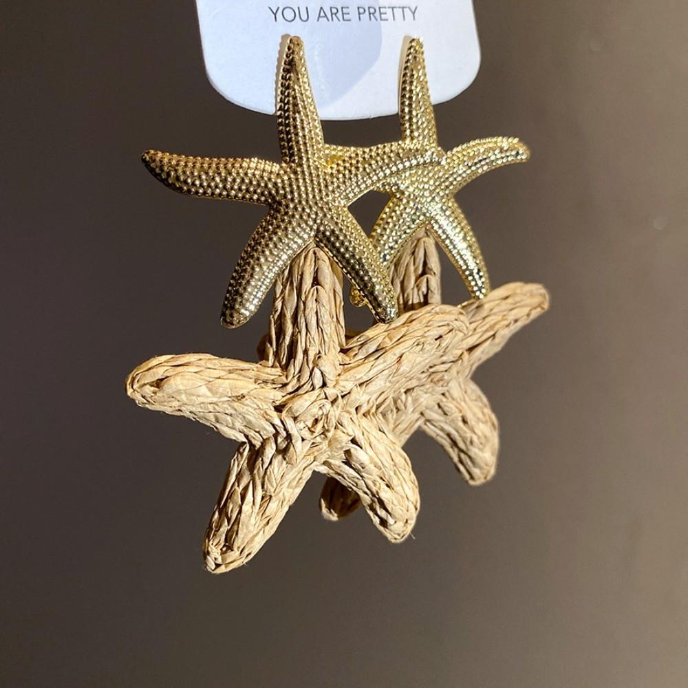Raffia Grass Starfish Earrings Personality Star Dangle Earrings Starfish Ear Pendant Daily