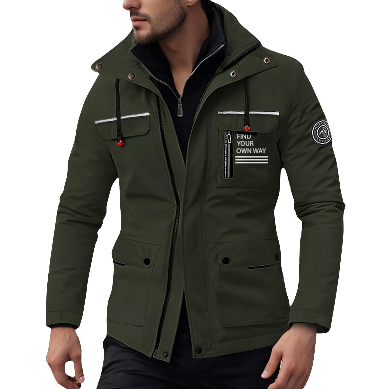 

Мужская зимняя однотонная деловая куртка с капюшоном, мужская ветровка средней длины L