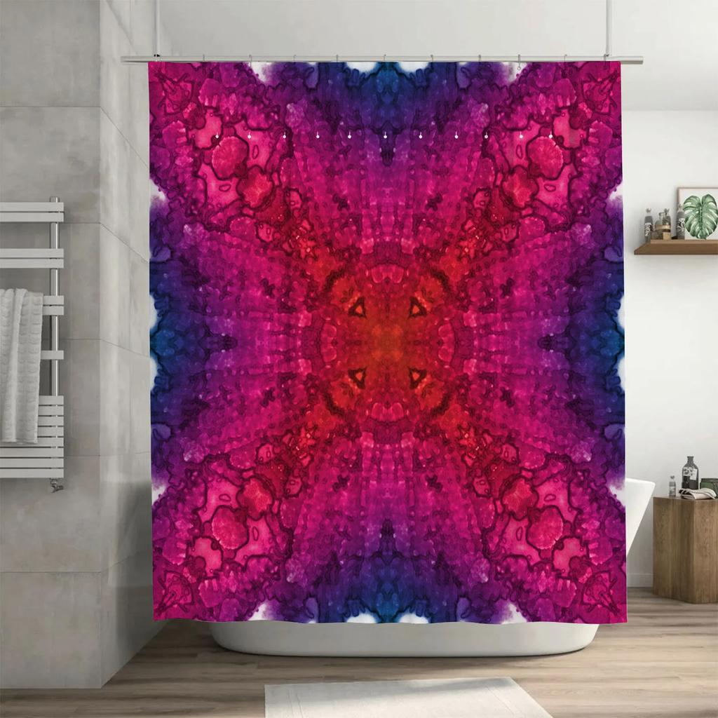 Kaleidoscope Watercolor Shower Curtain Pink Purple Gradient Pattern for Bathroom Decorations.