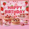 Strawberry Shortcake Happy Birthday Decorations Banner, Strawberry Themed Birthday Party Decoration Backdrop, Berry First Birthday Background Party