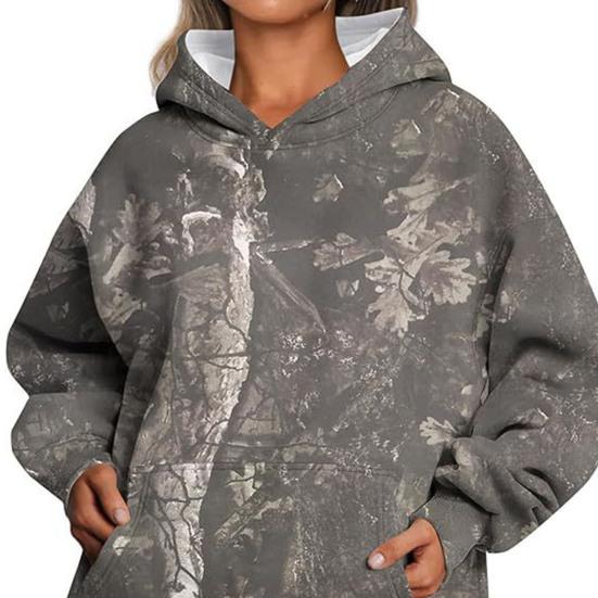 Sudadera con capucha para mujer Otoño Invierno Estampado de Hojas Bolsillo Grande Mangas Largas Gruesa Cálida Holgada Con Capucha Camuflaje Diario Deporte Superior